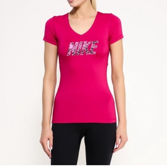 Nike pro fuchsia pink snake print logo short sleeve T-shirt Sz M - Picture 11 of 11